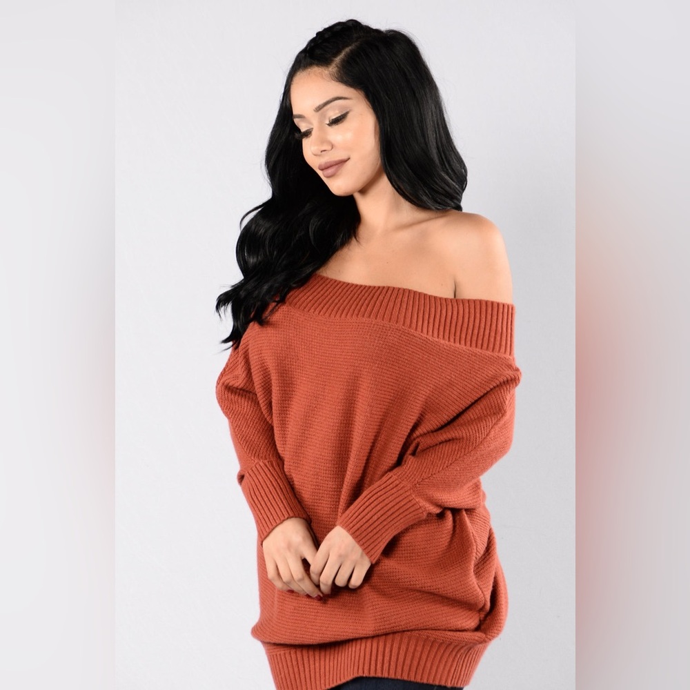 Jolene Off-Shoulder Sweater - Brick